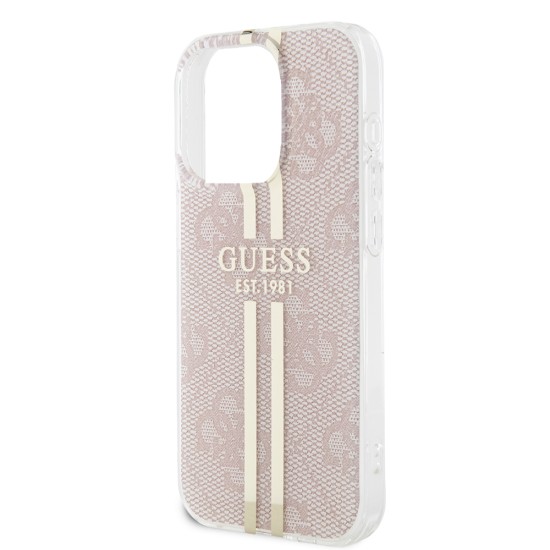 Husa pentru iPhone 15 Pro - Guess Hardcase IML 4G Gold Stripe (GUHCP15LH4PSEGP) - Pink