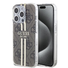 Husa pentru iPhone 15 Pro - Guess Hardcase IML 4G Gold Stripe (GUHCP15LH4PSEGW) - Brown Husa pentru iPhone 15 Pro - Guess Hardcase IML 4G Gold Stripe (GUHCP15LH4PSEGW) - Brown