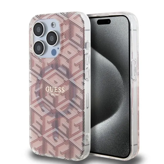 Husa pentru iPhone 15 Pro - Guess IML GCube MagSafe (GUHMP15LHGCUSTGP) - Pink Husa pentru iPhone 15 Pro - Guess IML GCube MagSafe (GUHMP15LHGCUSTGP) - Pink