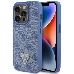 Husa pentru iPhone 15 Pro - Guess Leather 4G Triangle Strass (GUHCP15LP4TDPB) - Blue Husa pentru iPhone 15 Pro - Guess Leather 4G Triangle Strass (GUHCP15LP4TDPB) - Blue