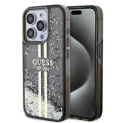 Husa pentru iPhone 15 Pro - Guess Liquid Glitter Gold Stripes (GUHCP15LLFCSEGK) - Black Husa pentru iPhone 15 Pro - Guess Liquid Glitter Gold Stripes (GUHCP15LLFCSEGK) - Black