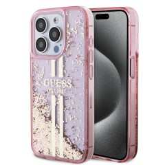 Husa pentru iPhone 15 Pro - Guess Liquid Glitter Gold Stripes (GUHCP15LLFCSEGP) - Pink Husa pentru iPhone 15 Pro - Guess Liquid Glitter Gold Stripes (GUHCP15LLFCSEGP) - Pink