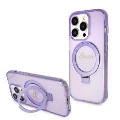 Husa pentru iPhone 15 Pro - Guess Ring Stand Script Glitter MagSafe (GUHMP15LHRSGSU) - Purple Husa pentru iPhone 15 Pro - Guess Ring Stand Script Glitter MagSafe (GUHMP15LHRSGSU) - Purple
