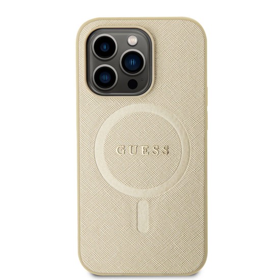 Husa pentru iPhone 15 Pro - Guess Saffiano MagSafe (GUHMP15LPSAHMCB) - Gold