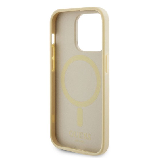 Husa pentru iPhone 15 Pro - Guess Saffiano MagSafe (GUHMP15LPSAHMCB) - Gold