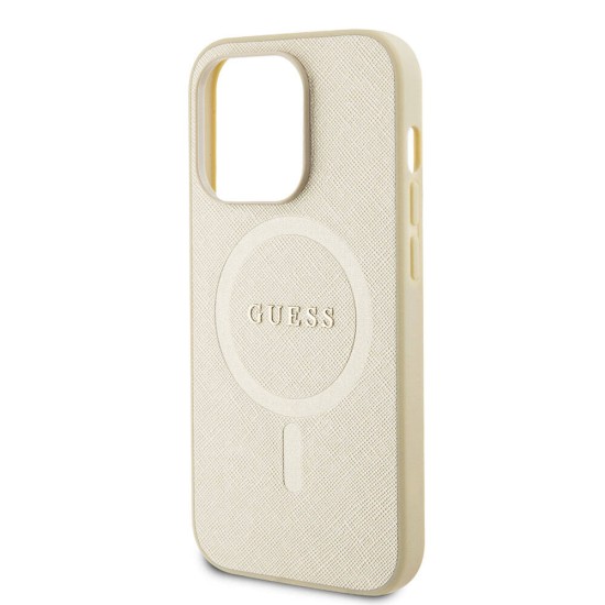 Husa pentru iPhone 15 Pro - Guess Saffiano MagSafe (GUHMP15LPSAHMCB) - Gold