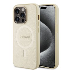 Husa pentru iPhone 15 Pro - Guess Saffiano MagSafe (GUHMP15LPSAHMCB) - Gold Husa pentru iPhone 15 Pro - Guess Saffiano MagSafe (GUHMP15LPSAHMCB) - Gold