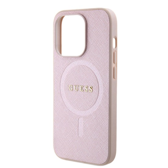 Husa pentru iPhone 15 Pro - Guess Saffiano MagSafe (GUHMP15LPSAHMCP) - Pink