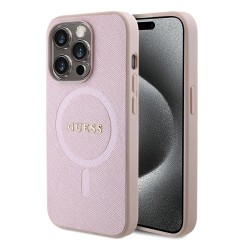 Husa pentru iPhone 15 Pro - Guess Saffiano MagSafe (GUHMP15LPSAHMCP) - Pink Husa pentru iPhone 15 Pro - Guess Saffiano MagSafe (GUHMP15LPSAHMCP) - Pink