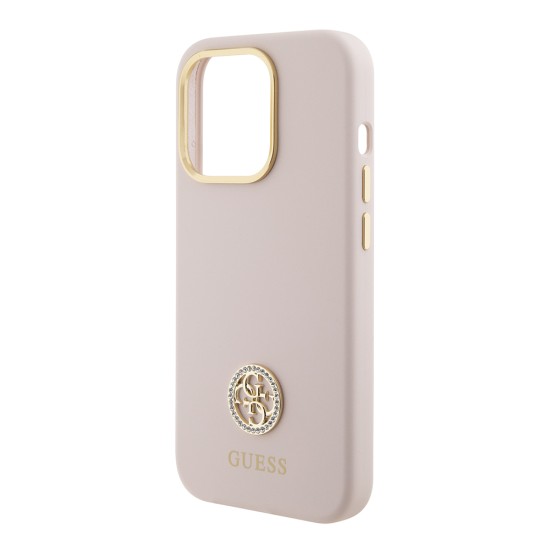 Husa pentru iPhone 15 Pro - Guess Silicone Logo Strass 4G (GUHCP15LM4DGPP) -  Light Pink