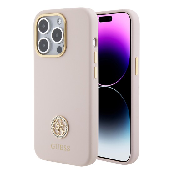 Husa pentru iPhone 15 Pro - Guess Silicone Logo Strass 4G (GUHCP15LM4DGPP) -  Light Pink