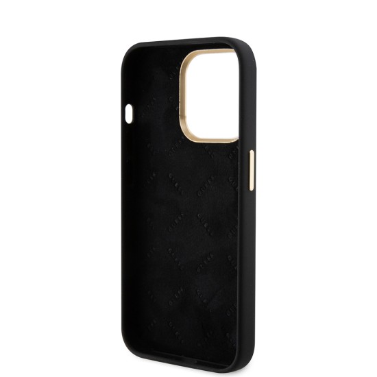 Husa pentru iPhone 15 Pro - Guess Silicone Script Metal Logo & Frame (GUHCP15LSMBSLK) - Black