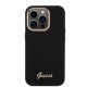 Husa pentru iPhone 15 Pro - Guess Silicone Script Metal Logo & Frame (GUHCP15LSMBSLK) - Black