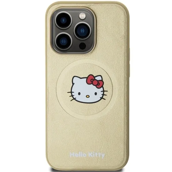 Husa pentru iPhone 15 Pro - Hello Kitty Hardcase Leather Kitty Head MagSafe (HKHMP15LPGHCKD) - Gold Husa pentru iPhone 15 Pro - Hello Kitty Hardcase Leather Kitty Head MagSafe (HKHMP15LPGHCKD) - Gold