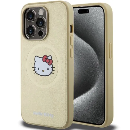 Husa pentru iPhone 15 Pro - Hello Kitty Hardcase Leather Kitty Head MagSafe (HKHMP15LPGHCKD) - Gold Husa pentru iPhone 15 Pro - Hello Kitty Hardcase Leather Kitty Head MagSafe (HKHMP15LPGHCKD) - Gold