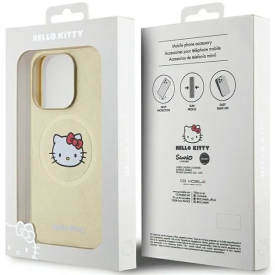 Husa pentru iPhone 15 Pro - Hello Kitty Hardcase Leather Kitty Head MagSafe (HKHMP15LPGHCKD) - Gold Husa pentru iPhone 15 Pro - Hello Kitty Hardcase Leather Kitty Head MagSafe (HKHMP15LPGHCKD) - Gold