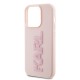 Husa pentru iPhone 15 Pro - Karl Lagerfeld 3D Design (KLHCP15L3DMBKCP) - Pink Rubber Glitter Logo