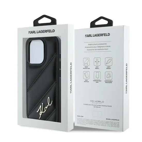 Husa pentru iPhone 15 Pro - Karl Lagerfeld Diagonal Quilted Script (KLHCP15LPQDSMGK) - Black Husa pentru iPhone 15 Pro - Karl Lagerfeld Diagonal Quilted Script (KLHCP15LPQDSMGK) - Black