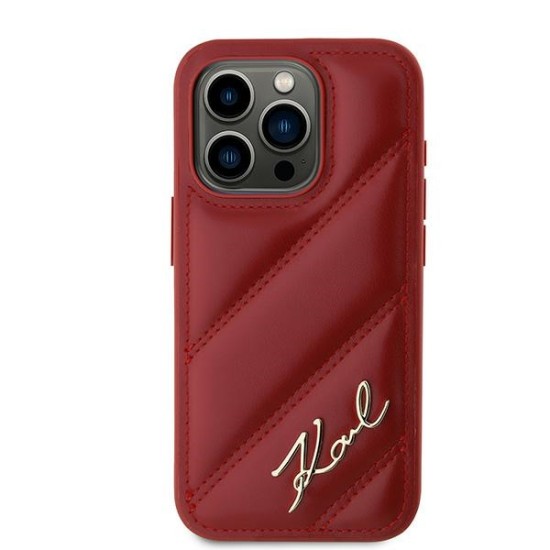 Husa pentru iPhone 15 Pro - Karl Lagerfeld Diagonal Quilted Script (KLHCP15LPQDSMGR) - Red