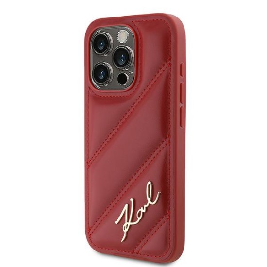 Husa pentru iPhone 15 Pro - Karl Lagerfeld Diagonal Quilted Script (KLHCP15LPQDSMGR) - Red