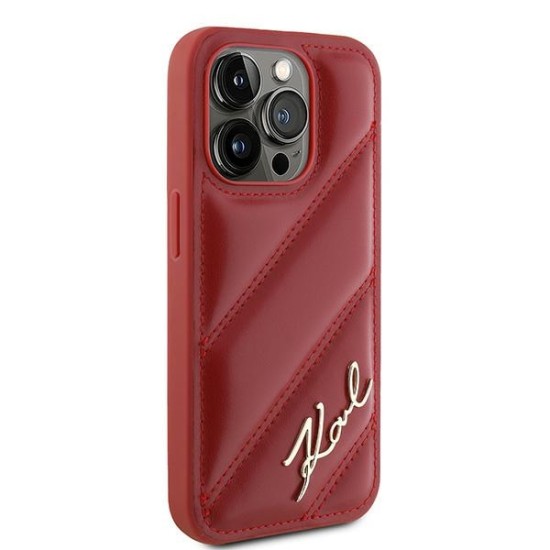 Husa pentru iPhone 15 Pro - Karl Lagerfeld Diagonal Quilted Script (KLHCP15LPQDSMGR) - Red