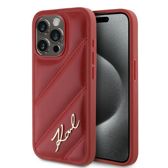 Husa pentru iPhone 15 Pro - Karl Lagerfeld Diagonal Quilted Script (KLHCP15LPQDSMGR) - Red