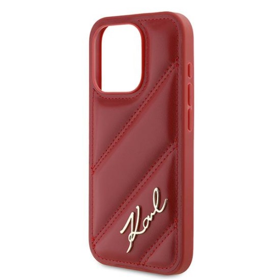 Husa pentru iPhone 15 Pro - Karl Lagerfeld Diagonal Quilted Script (KLHCP15LPQDSMGR) - Red