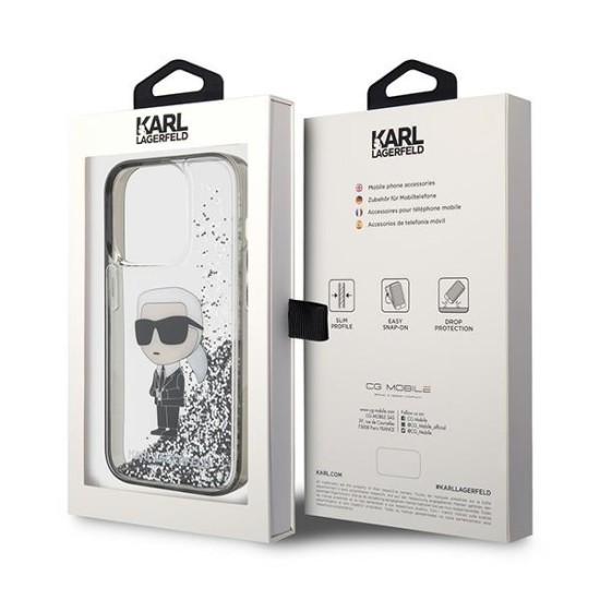 Husa pentru iPhone 15 Pro - Karl Lagerfeld Hardcase Liquid Glitter (KLHCP15LLKKNSK) - Transparent Ikonik