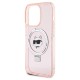 Husa pentru iPhone 15 Pro - Karl Lagerfeld Hardcase Ring Stand MagSafe (KLHMP15LHMRSCHP) - Pink Choupette Head