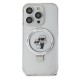 Husa pentru iPhone 15 Pro - Karl Lagerfeld Hardcase Ring Stand MagSafe (KLHMP15LHMRSKCH) - White Karl&Choupette