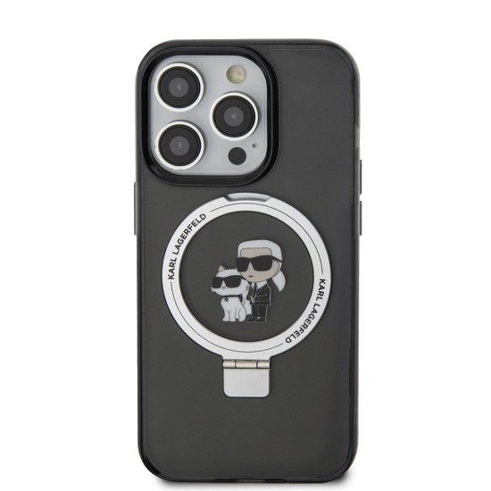 Husa pentru iPhone 15 Pro - Karl Lagerfeld Hardcase Ring Stand Magsafe (KLHMP15LHMRSKCK) - Karl&Choupette