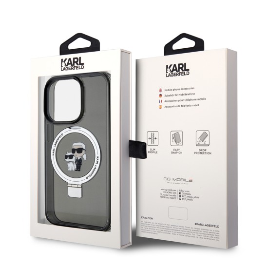 Husa pentru iPhone 15 Pro - Karl Lagerfeld Hardcase Ring Stand Magsafe (KLHMP15LHMRSKCK) - Karl&Choupette