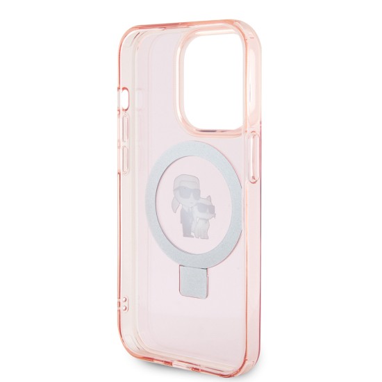 Husa pentru iPhone 15 Pro - Karl Lagerfeld Hardcase Ring Stand MagSafe (KLHMP15LHMRSKCP) - Pink Karl&Choupette