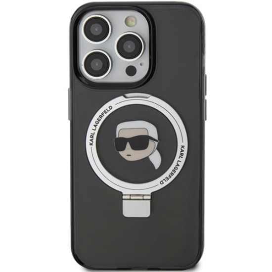 Husa pentru iPhone 15 Pro - Karl Lagerfeld Hardcase Ring Stand MagSafe (KLHMP15LHMRSKHK) - Karl Head