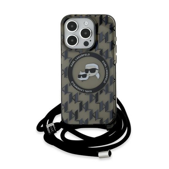 Husa pentru iPhone 15 Pro - Karl Lagerfeld IML Crossbody MagSafe (KLHMP15LHCKCKLCK) - Monogram Karl&Choupette Head