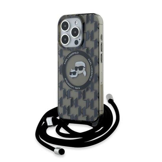 Husa pentru iPhone 15 Pro - Karl Lagerfeld IML Crossbody MagSafe (KLHMP15LHCKCKLCK) - Monogram Karl&Choupette Head