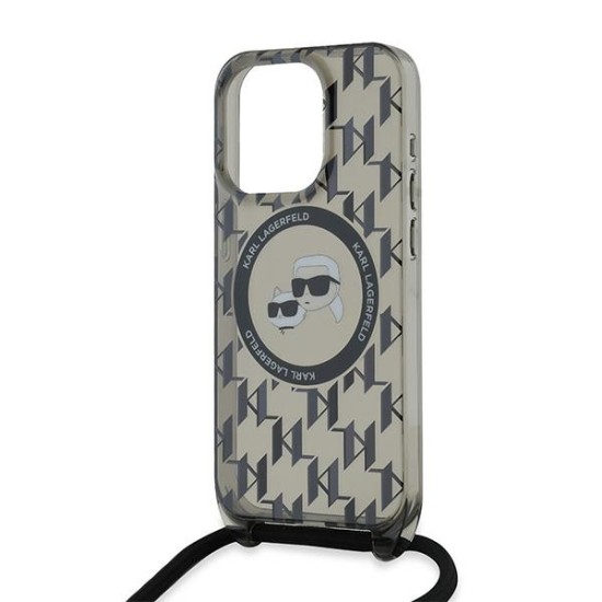 Husa pentru iPhone 15 Pro - Karl Lagerfeld IML Crossbody MagSafe (KLHMP15LHCKCKLCK) - Monogram Karl&Choupette Head