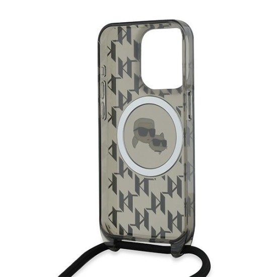 Husa pentru iPhone 15 Pro - Karl Lagerfeld IML Crossbody MagSafe (KLHMP15LHCKCKLCK) - Monogram Karl&Choupette Head