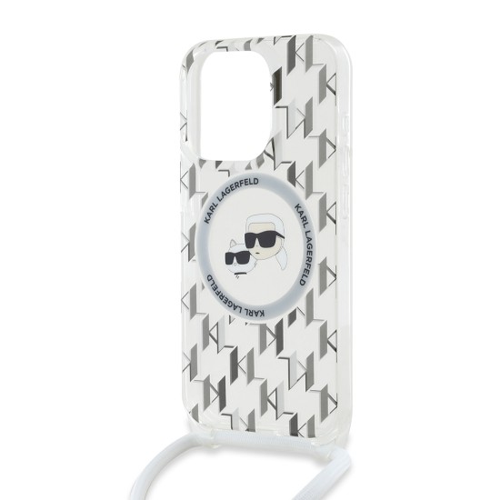 Husa pentru iPhone 15 Pro - Karl Lagerfeld IML Crossbody MagSafe (KLHMP15LHCKCKLCT) - Transparent Monogram Karl&Choupette Head