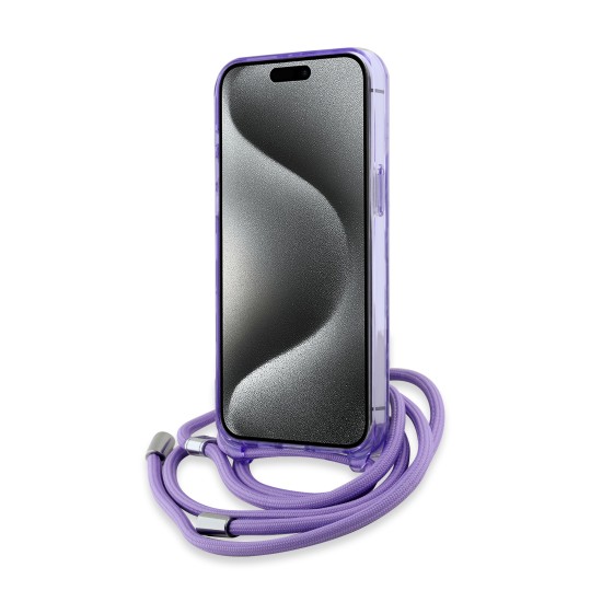 Husa pentru iPhone 15 Pro - Karl Lagerfeld IML Crossbody MagSafe (KLHMP15LHCKCKLCU) - Purple Monogram Karl&Choupette Head