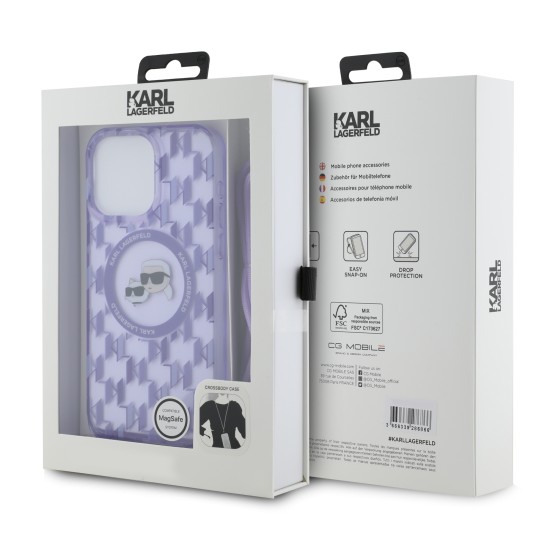 Husa pentru iPhone 15 Pro - Karl Lagerfeld IML Crossbody MagSafe (KLHMP15LHCKCKLCU) - Purple Monogram Karl&Choupette Head