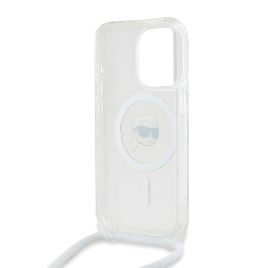 Husa pentru iPhone 15 Pro - Karl Lagerfeld IML Crossbody MagSafe (KLHMP15LHCKHNT) - Transparent Karl Head