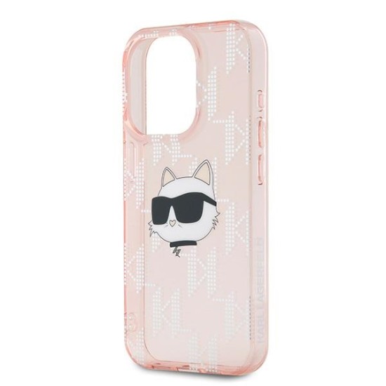 Husa pentru iPhone 15 Pro - Karl Lagerfeld IML Luxury (KLHCP15LHKLPCHP) - Pink Choupette Head&Monogram