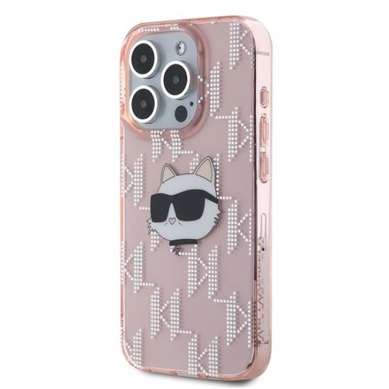 Husa pentru iPhone 15 Pro - Karl Lagerfeld IML Luxury (KLHCP15LHKLPCHP) - Pink Choupette Head&Monogram