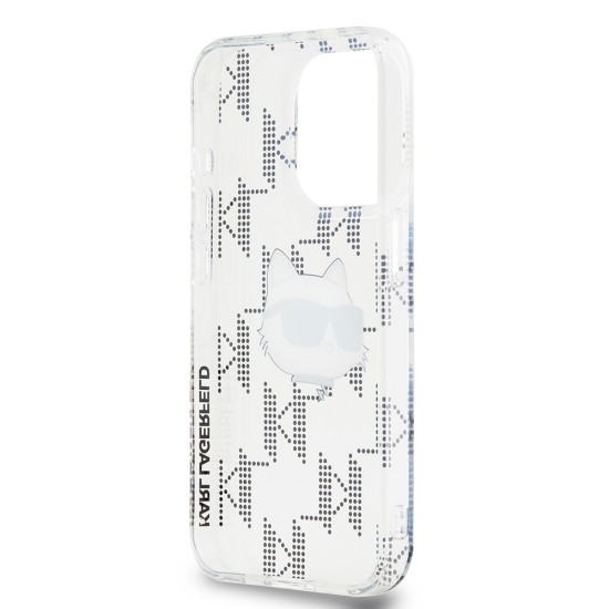 Husa pentru iPhone 15 Pro - Karl Lagerfeld IML Luxury (KLHCP15LHKLPCHT) - Clear Choupette Head&Monogram