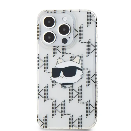 Husa pentru iPhone 15 Pro - Karl Lagerfeld IML Luxury (KLHCP15LHKLPCHT) - Clear Choupette Head&Monogram Husa pentru iPhone 15 Pro - Karl Lagerfeld IML Luxury (KLHCP15LHKLPCHT) - Clear Choupette Head&Monogram