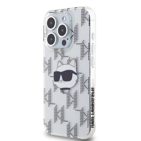 Husa pentru iPhone 15 Pro - Karl Lagerfeld IML Luxury (KLHCP15LHKLPCHT) - Clear Choupette Head&Monogram