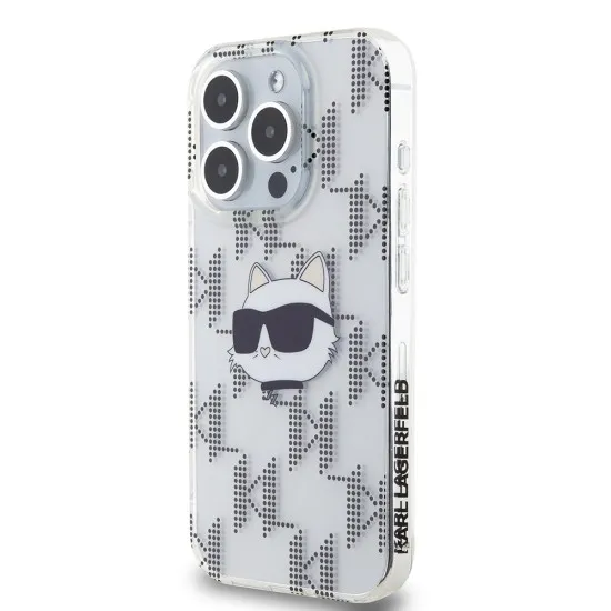 Husa pentru iPhone 15 Pro - Karl Lagerfeld IML Luxury (KLHCP15LHKLPCHT) - Clear Choupette Head&Monogram Husa pentru iPhone 15 Pro - Karl Lagerfeld IML Luxury (KLHCP15LHKLPCHT) - Clear Choupette Head&Monogram