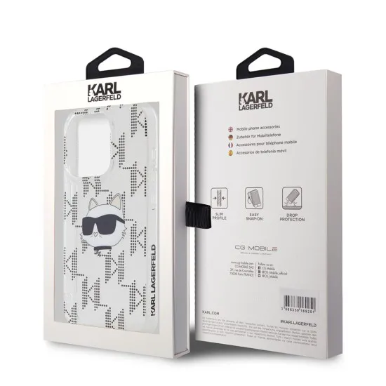 Husa pentru iPhone 15 Pro - Karl Lagerfeld IML Luxury (KLHCP15LHKLPCHT) - Clear Choupette Head&Monogram Husa pentru iPhone 15 Pro - Karl Lagerfeld IML Luxury (KLHCP15LHKLPCHT) - Clear Choupette Head&Monogram