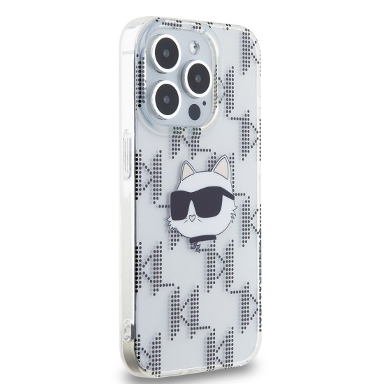 Husa pentru iPhone 15 Pro - Karl Lagerfeld IML Luxury (KLHCP15LHKLPCHT) - Clear Choupette Head&Monogram